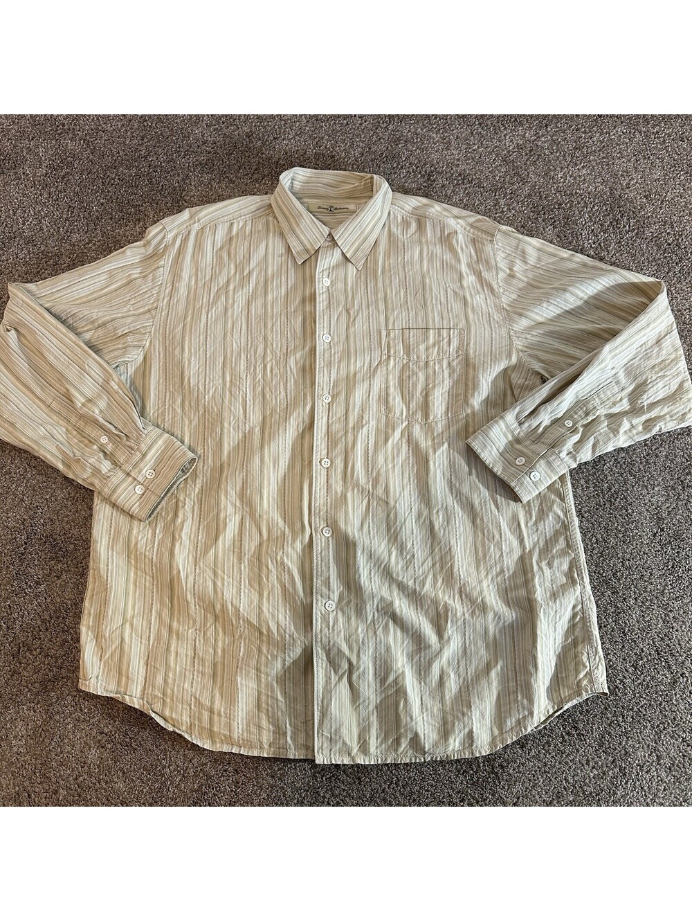 Tommy Bahama Mens Large Striped 100% Silk Long Sleeve Button Shirt